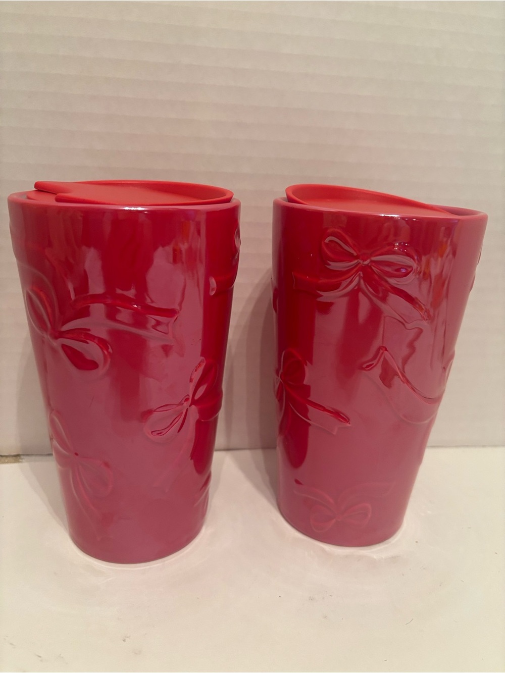 Starbucks Red Embossed Bow Ceramic Tumbler Pair